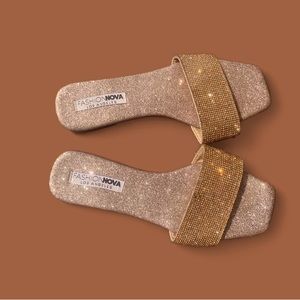 Rose Gold Rhinestone Slide On’s